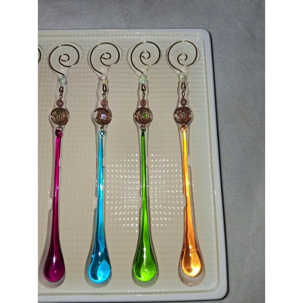 Bombay Company Glass Teardrop Christmas Ornaments Set of 6 Jewel Tone Boxed